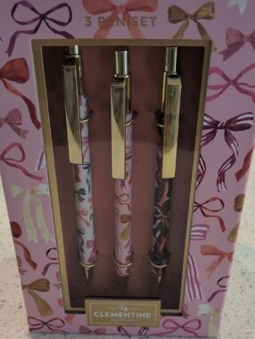 Clementine 3-Piece Floral Pen Set - Pink, White & Black